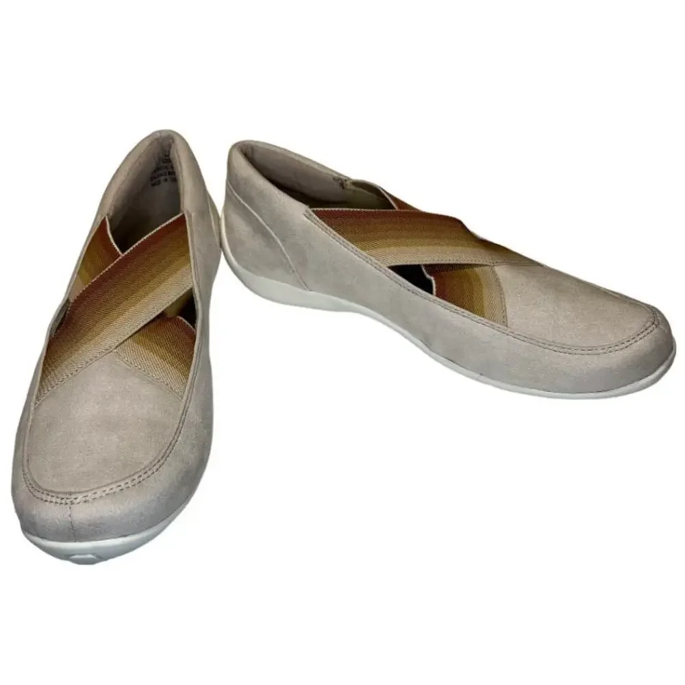 Ros Hommerson Clever Cream Cross Slip On Flat Shoes Size 8N Stretch Comfort